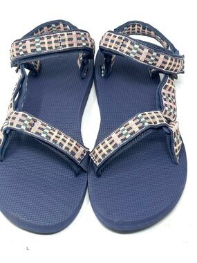 Teva Original Universal Sandal Modern Check Blue Pink Strappy Sport Worn Once